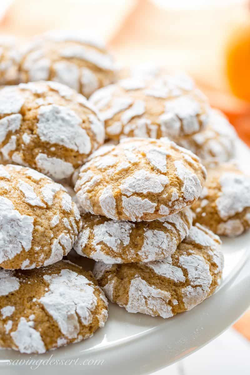 a tray of pumpkin crinkle cookies