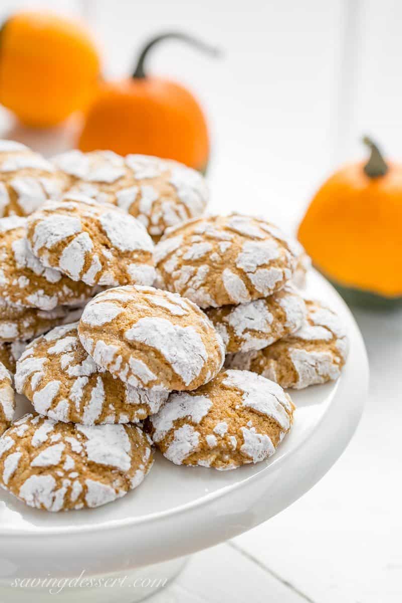 A tray of pumpkin crinkle cookies