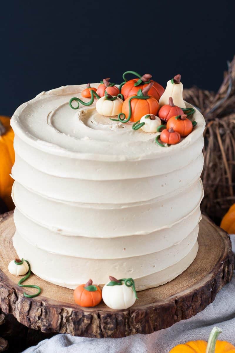 Pumpkin Cake decorated with mini pumpkins