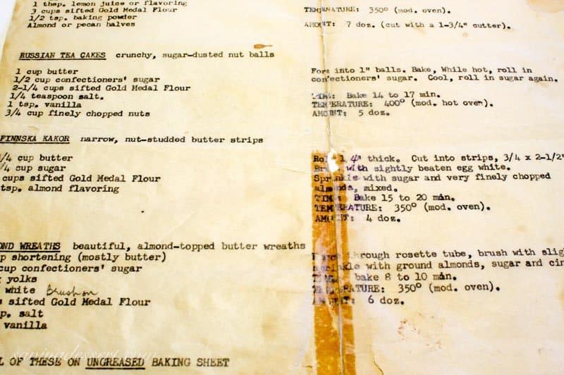 An old photocopy of a list of cookie recipes