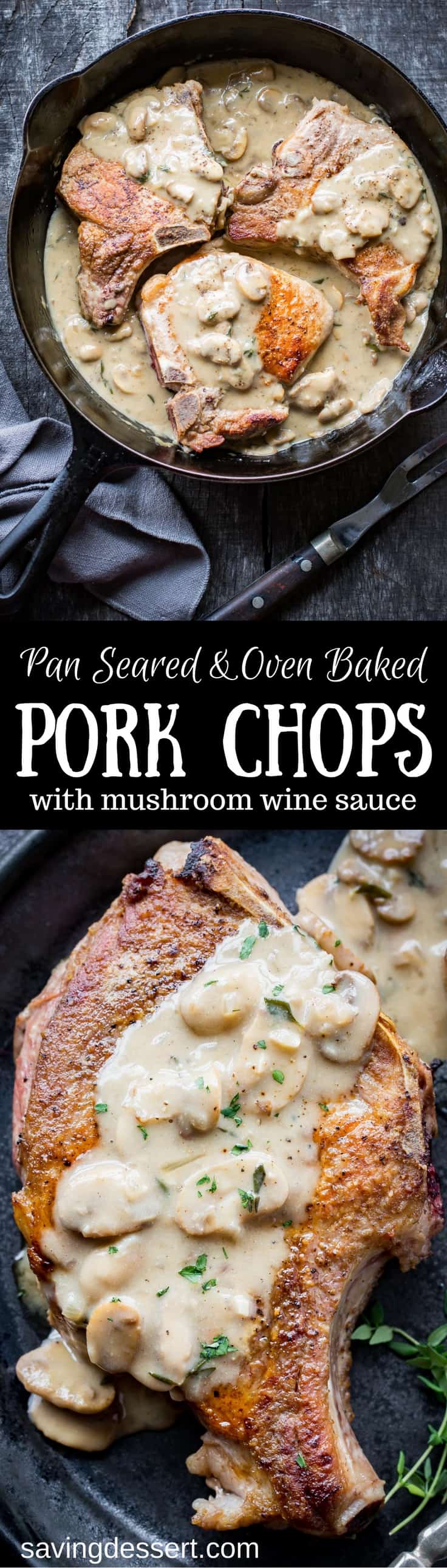  oven baked Pork Chops alongside Mushroom Wine Pan Sauce  Pork Chops alongside Mushroom Wine Pan Sauce