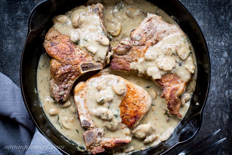 Pork Chops With Mushroom Wine Pan Sauce Saving Room For Dessert