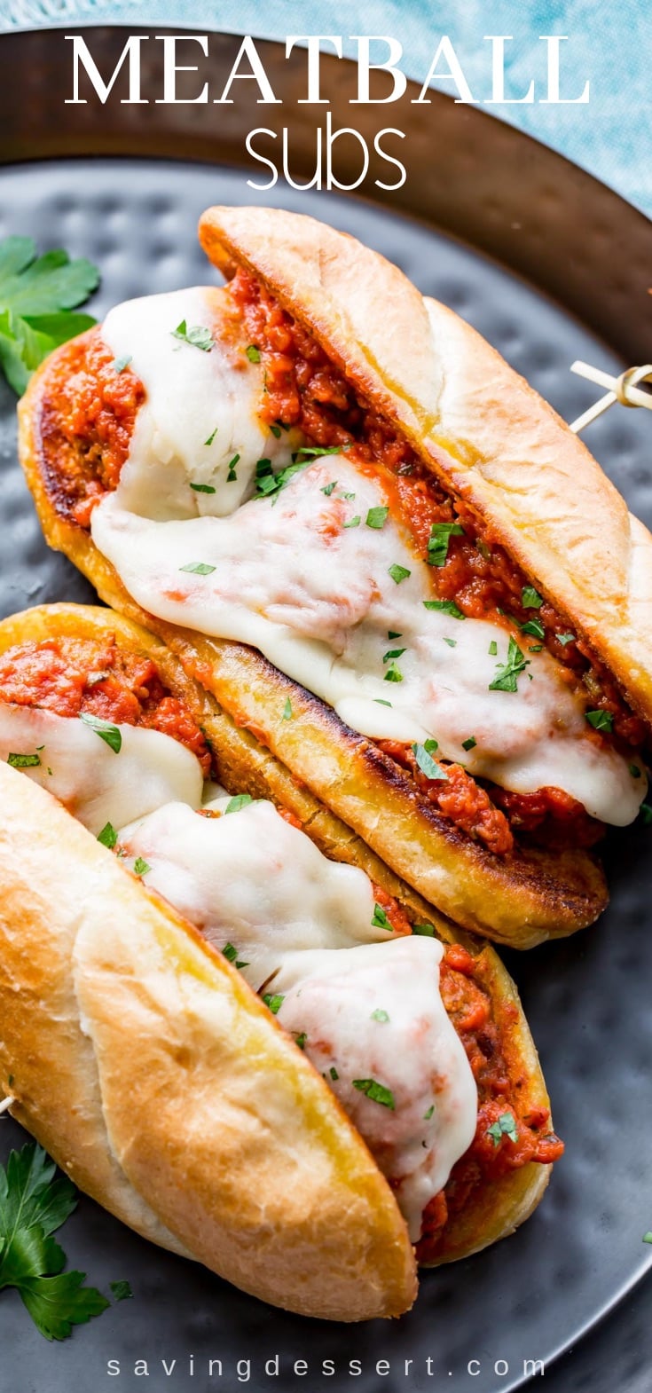Easy, cheesy and delicious, homemade Meatball Sub Sandwiches are sure to satisfy and so much better than you can get in a restaurant! #meatball #subsandwich #sandwich #meatballsub #submarinesandwich 