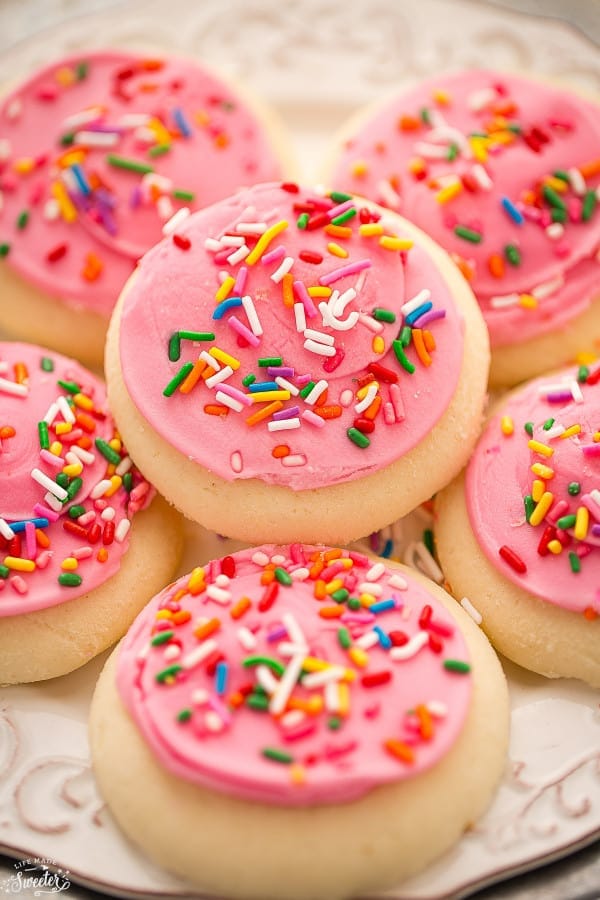 Soft Lofthouse Style Frosted Sugar Cookies with Sour Cream and sprinkles