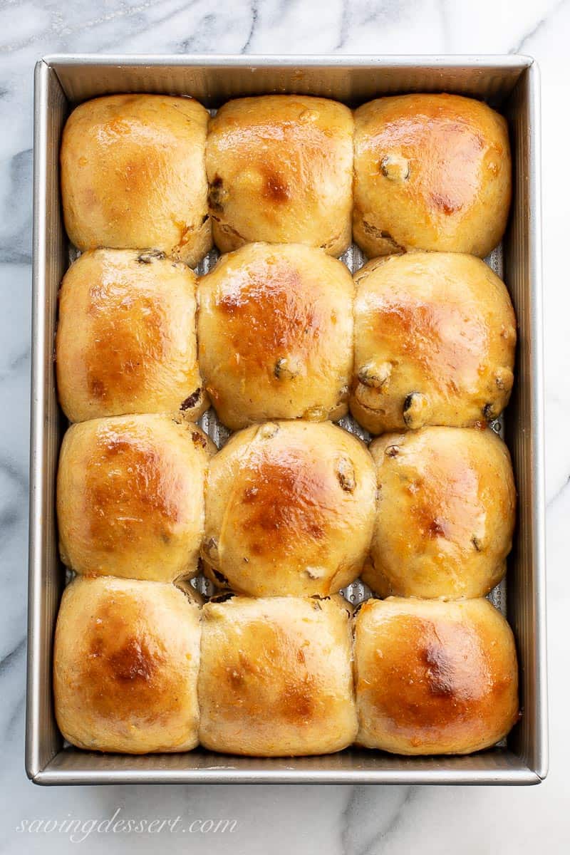 A pan of fresh baked rolls