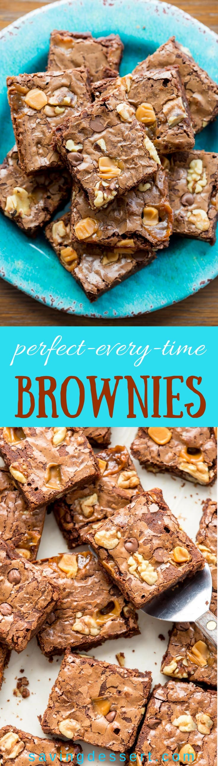 Perfect-Every-Time Brownies from scratch - an easy, rich, fudgy brownie that's perfect served warm from the oven with a scoop of ice cream or tucked in a lunchbox for a wonderful treat! #savingroomfordessert #brownies #easybrownies #homemadebrownies #browniesfromscratch #dessert