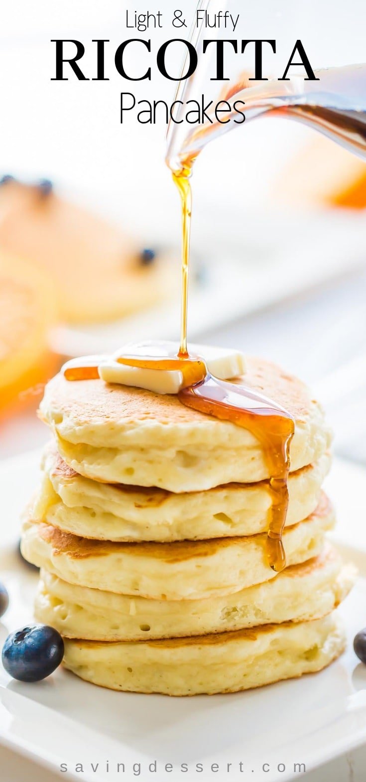 Light & fluffy Ricotta Pancakes with hints of lemon and a fantastic texture to soak up a little syrup. #pancakes #ricotta #ricottapancakes #easypancakes #breakfast #brunch #mothersday #weekend