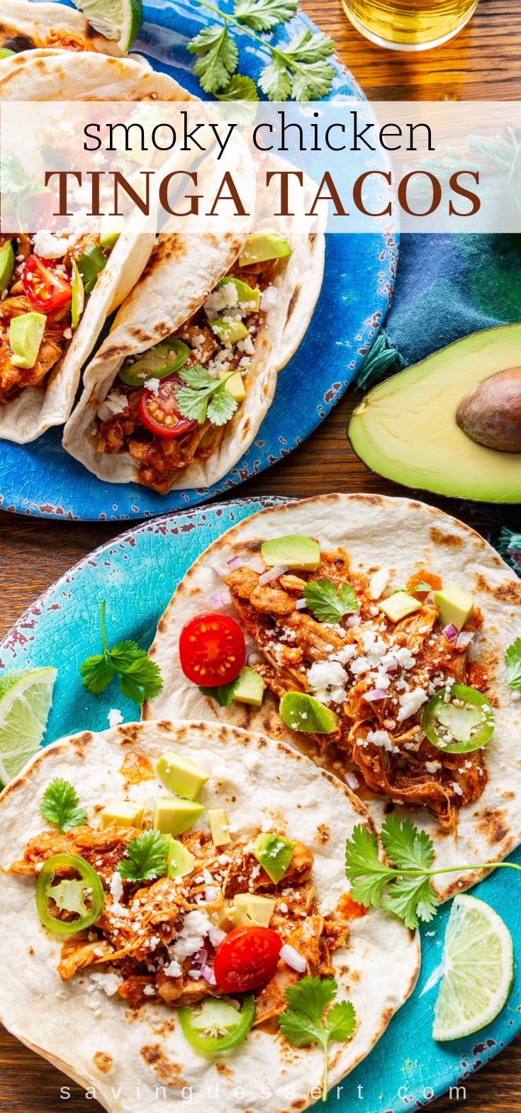 Smoky Chicken Tinga Tacos (tinga de pollo) - a flavorful Mexican dish made with fire roasted tomatoes, chipotle chilis in adobo sauce, and tender, shredded chicken. #chickentacos #tacotuesday #tinga #chickentinga #cincodemayo #mexican #adobosauce #chipotle #taco