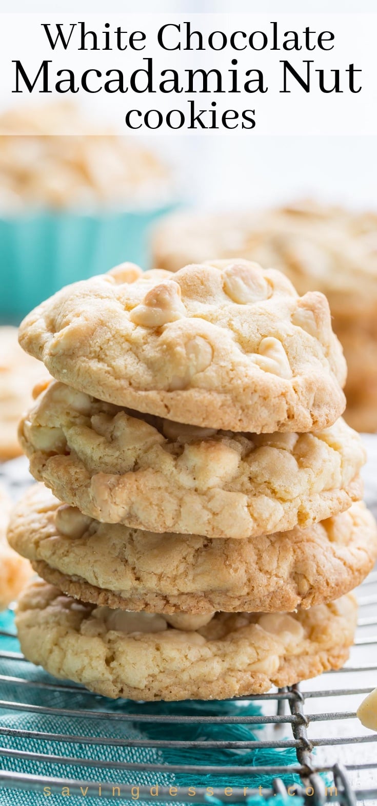 A stack of white chocolate macadamia nut cookies with coconut