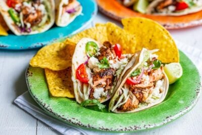 Grilled Salmon Tacos with Avocado Crema