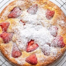 Strawberry Cake topped with powdered sugar