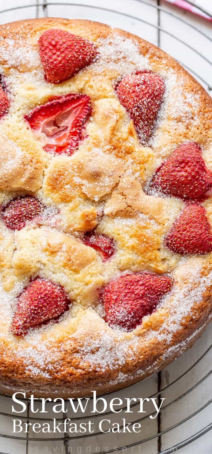 Close up of the top of a single layer Strawberry Cake