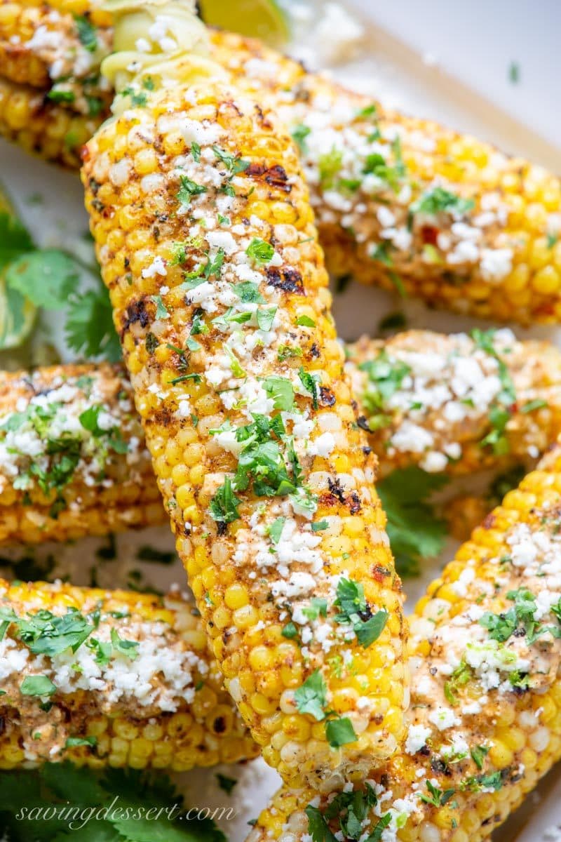 grilled Mexican street corn on a platter