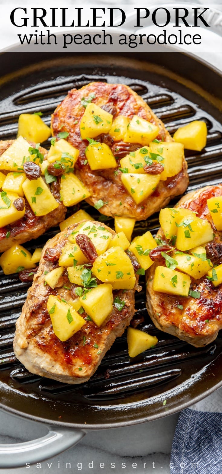 Grilled Pork Chops alongside Peach Agrodolce is an slow in addition to delicious principal class quick plenty  Grilled Pork alongside Peach Agrodolce