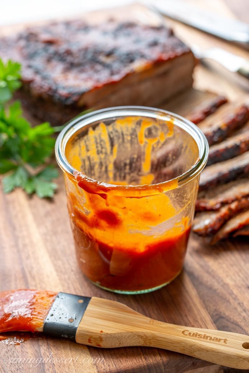 BBQ sauce with thin sliced beef brisket