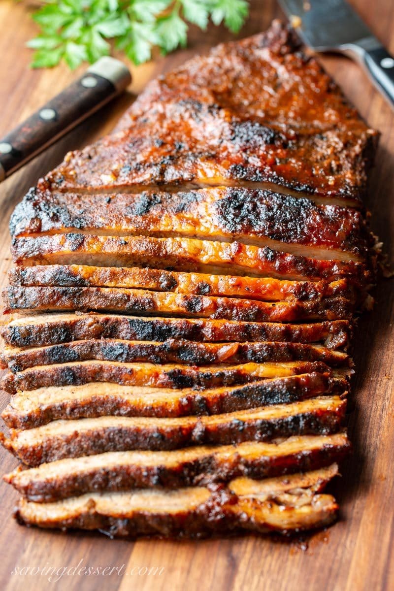 BBQ Beef Brisket sliced thin on a cutting board