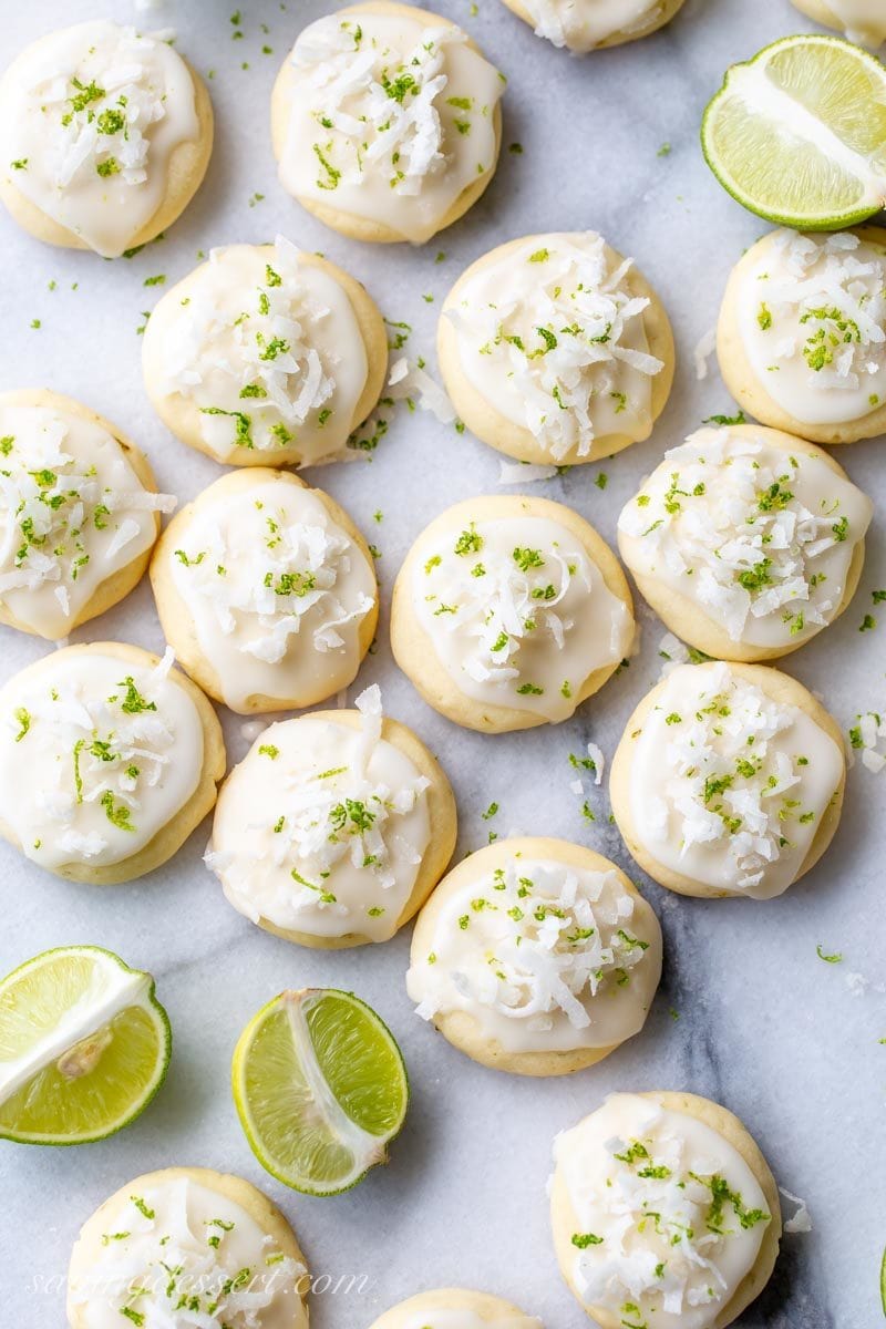 Coconut Key Lime Cookies with key limes, zest and shredded coconut