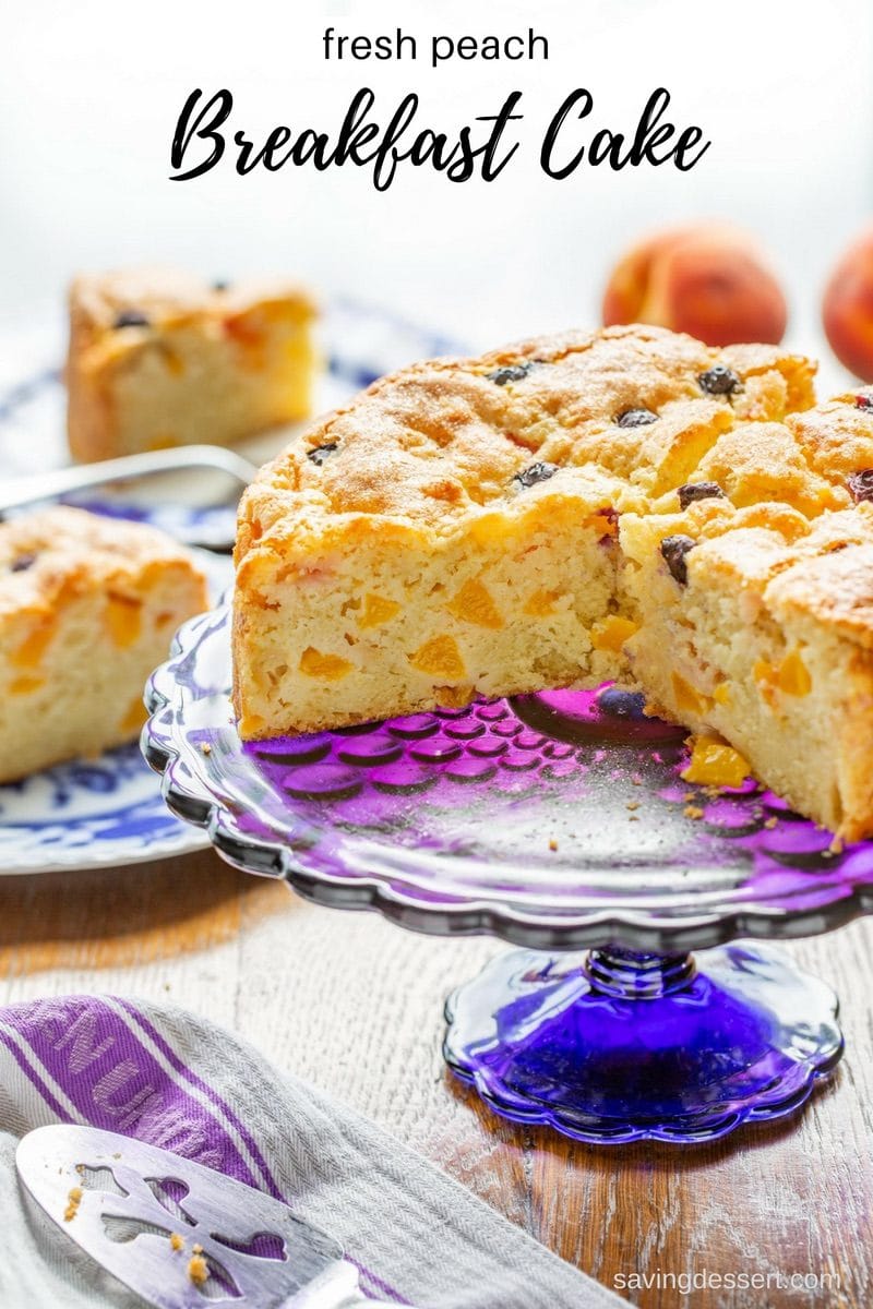 Fresh Peach Breakfast Cake - an easy to make treat with a rich, moist sour cream batter, sweet crispy top and loads of delicious fresh peaches. Perfect for breakfast, brunch or afternoon tea! #breakfastcake #peachcake #brunch #breakfast #peach #peachdessert #sourcreamcake #pechbreakfastcake