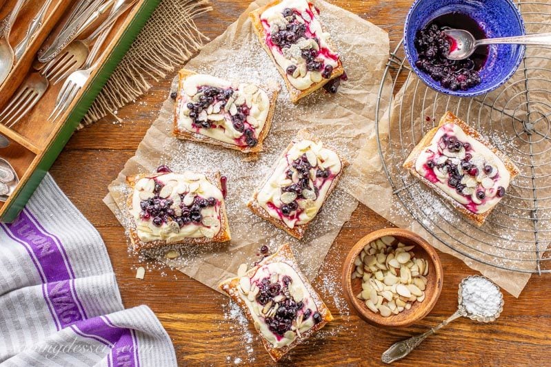 Blueberry Puff Pastry Tarts with Lemon Cream and almonds