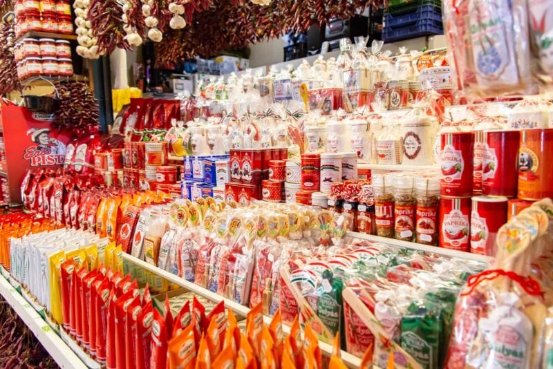 A display of paprika from the Great Market Hall in Budapest Hungary