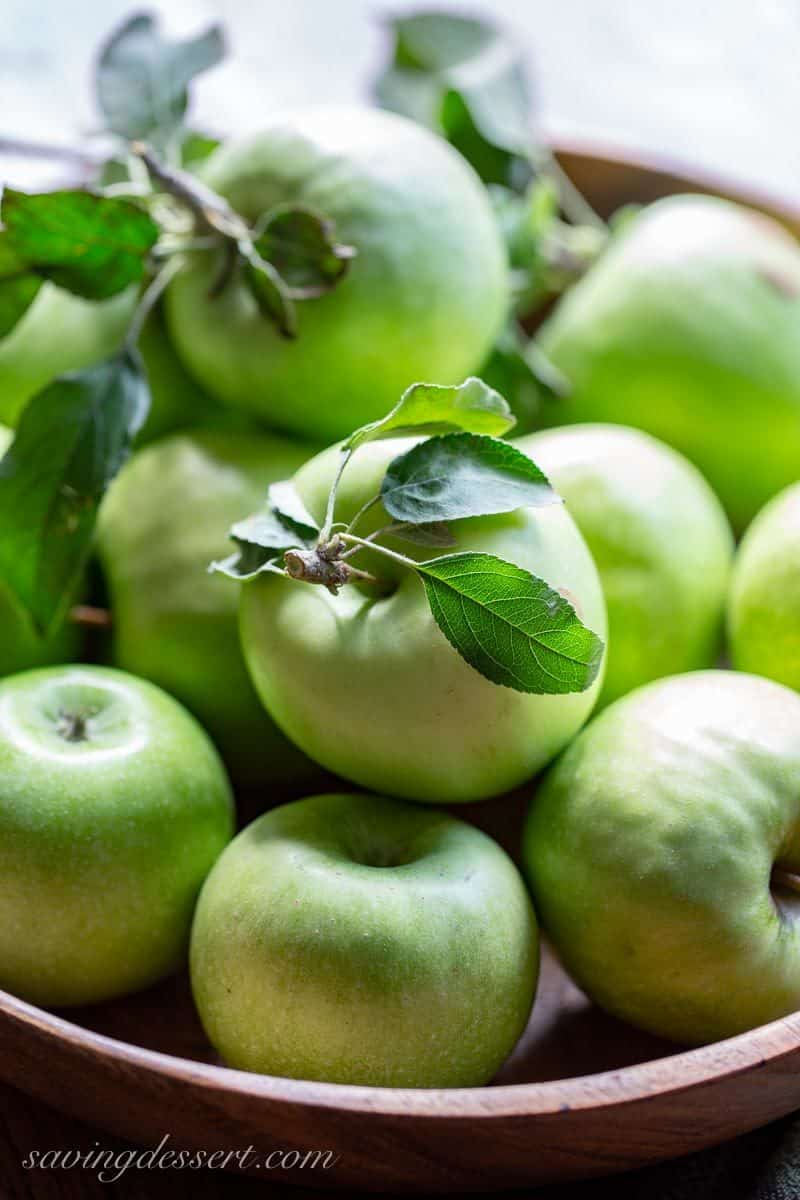 Fresh picked Granny Smith Apples in a bowl