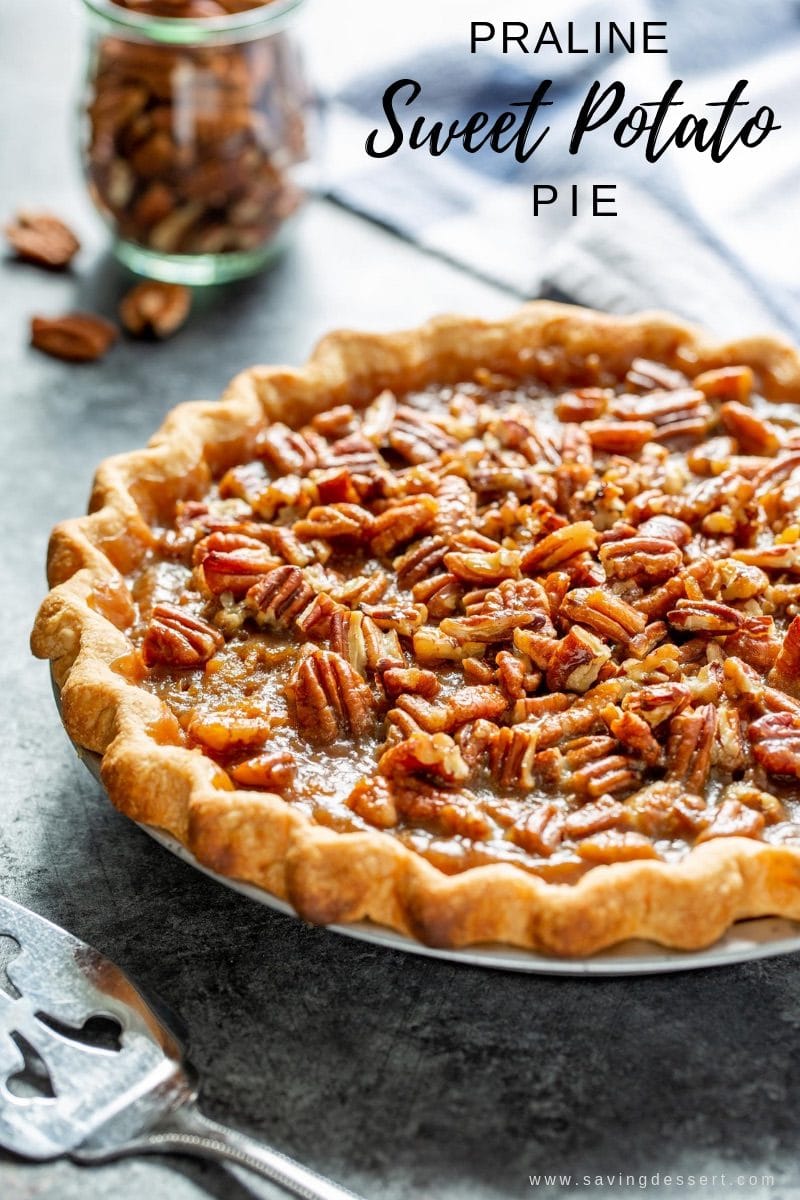 Sweet potato pie with praline pecan topping