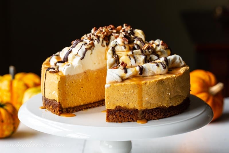 Pumpkin Cheesecake with Turtle Topping - Saving Room for Dessert