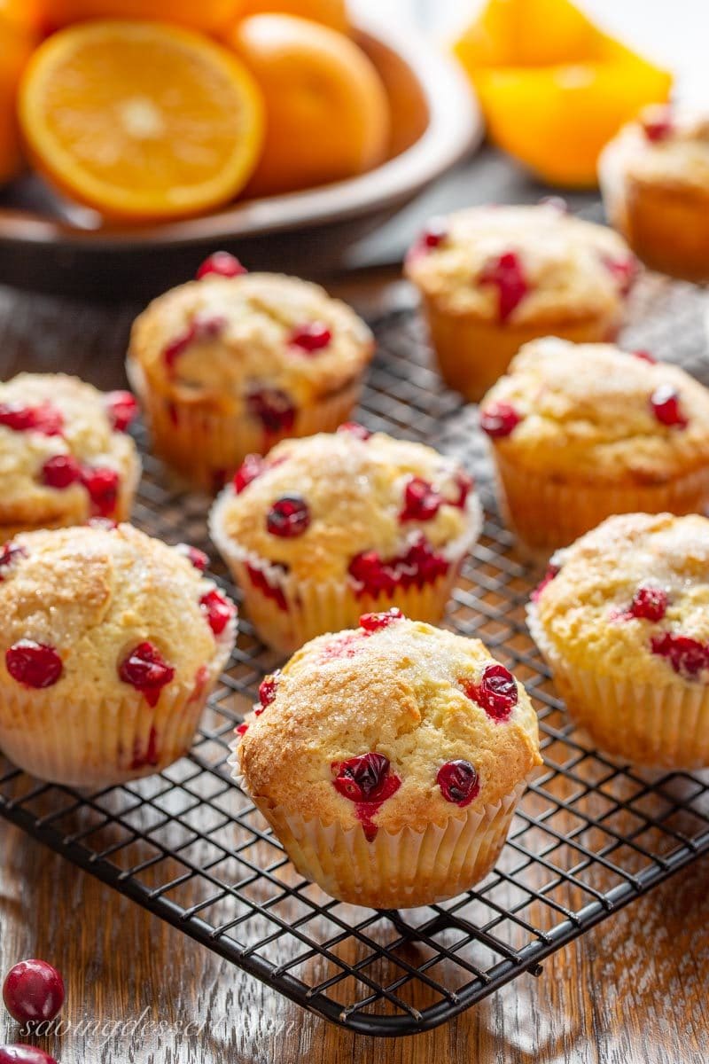 Orange Cranberry Muffins on a cooling rack