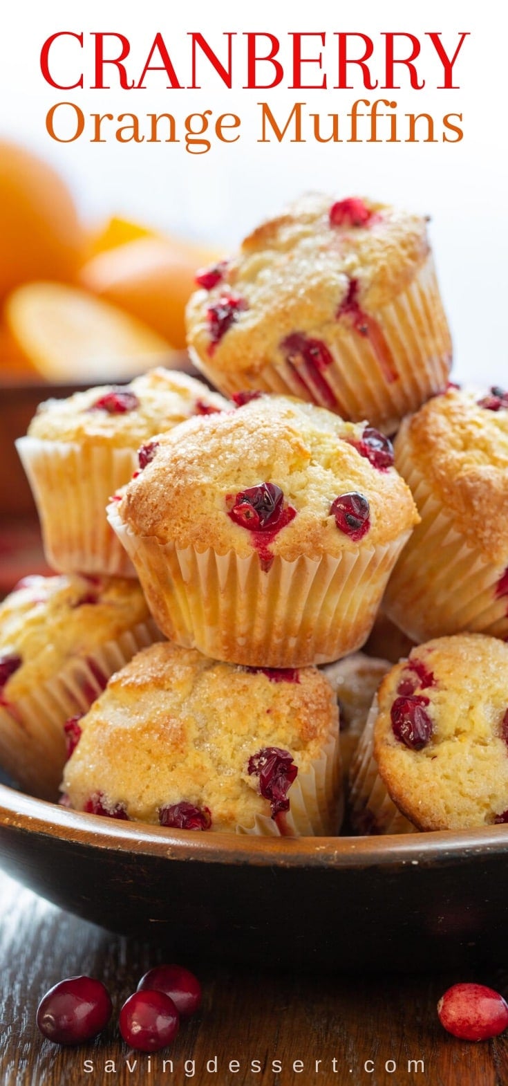 fresh squeezed orangish juice as well as brilliant orangish zest folded into a wonderfully moist Cranberry Orange Muffins