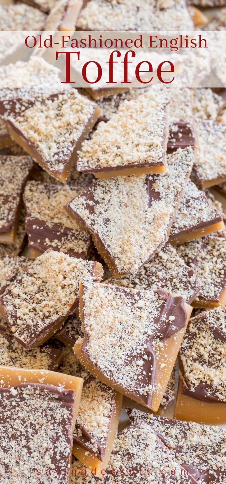 A tray of old fashioned English style Toffee topped with grated nuts