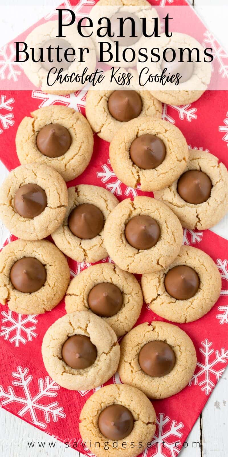 Overhead view of a platter of Chocolate Kiss Cookies a/k/a Peanut Butter Blossoms