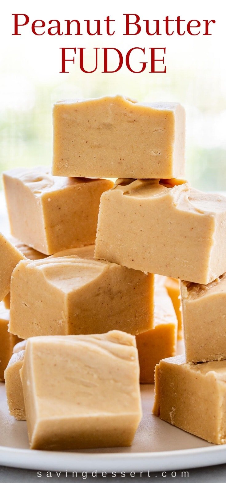 A stack of creamy peanut butter fudge