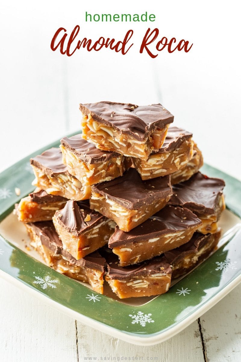 A plate of homemade almond Roca candy