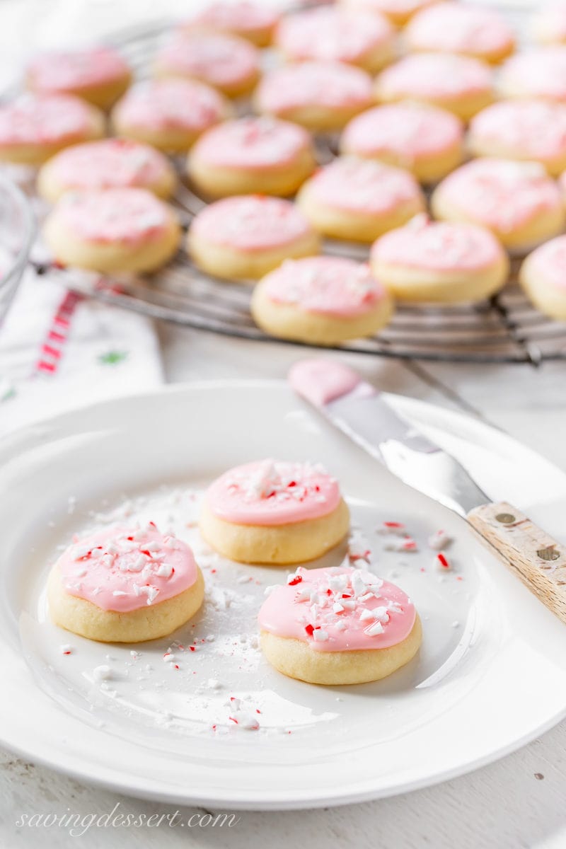 Buttery Peppermint Meltaway Cookies with crushed peppermint candy on top