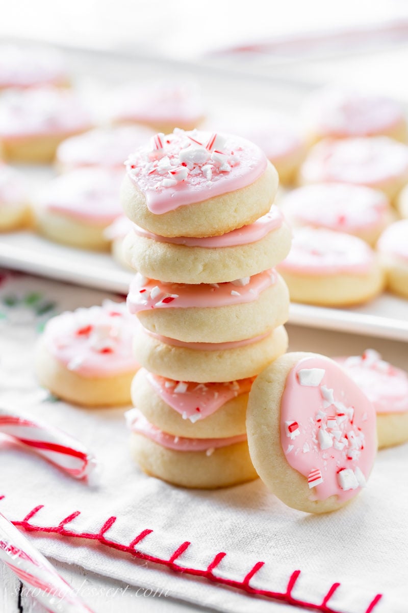 A stack of peppermint meltaway cookies