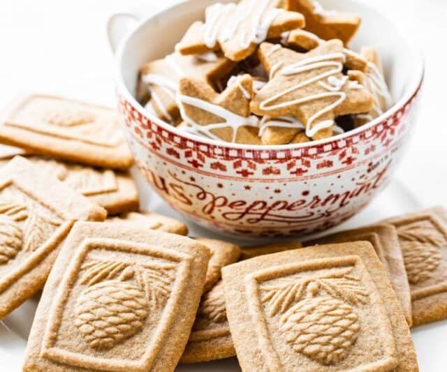 bowl and plate of Speculaas Spiced Cookies
