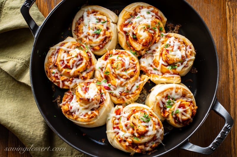 Cheesy BBQ Chicken Pizza Rolls Recipe - Saving Room for Dessert