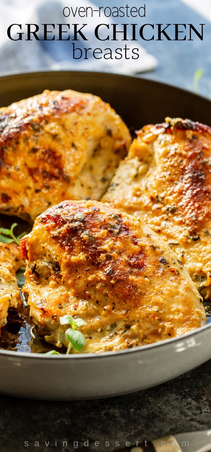 Enjoy these Mediterranean inspired meaty chicken pieces marinated inwards an herb too garlic y Oven Roasted Greek Chicken Breasts