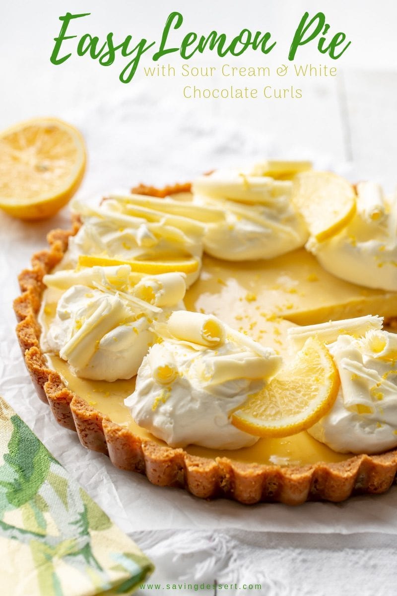 easy lemon pie with white chocolate curls