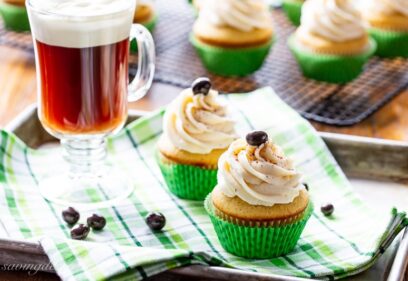 Irish Coffee Cupcakes with a mug of Irish coffee