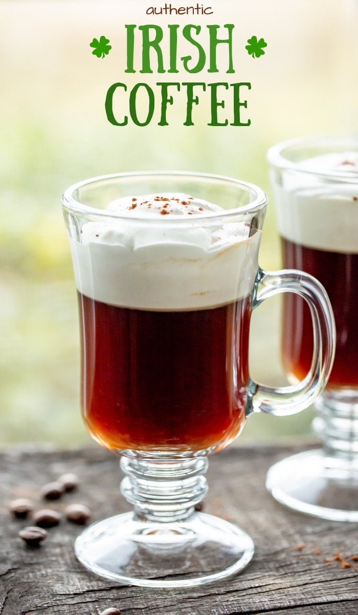 Enjoy a mug of this authentic Irish Coffee Recipe as a nice ending to a great meal, or to 'get-this-party-started' at your St. Patrick's Day celebration! #irishwhiskey #irish #jameson #irishcoffee #coffee #stpatricksday #cocktail 