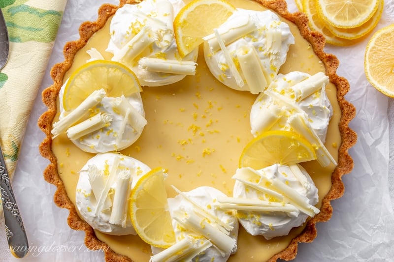 Easy Lemon Pie with White Chocolate Curls - Saving Room for Dessert
