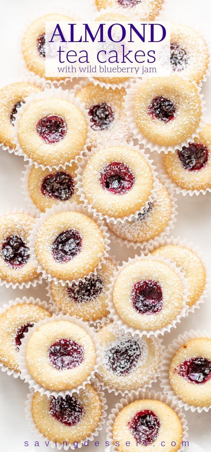 A platter of little Almond Tea Cake cookies filled with Wild Blueberry Jam