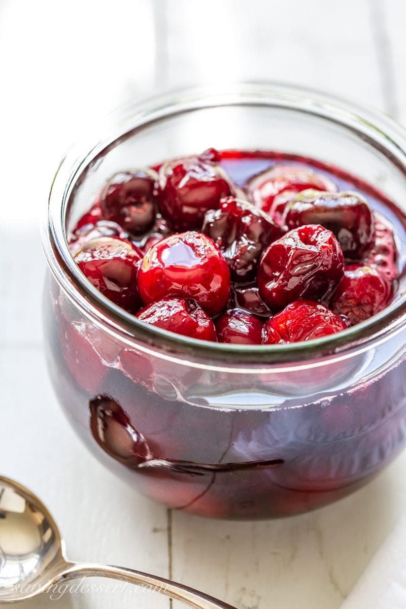 A large jar of Cherries Jubilee sauce