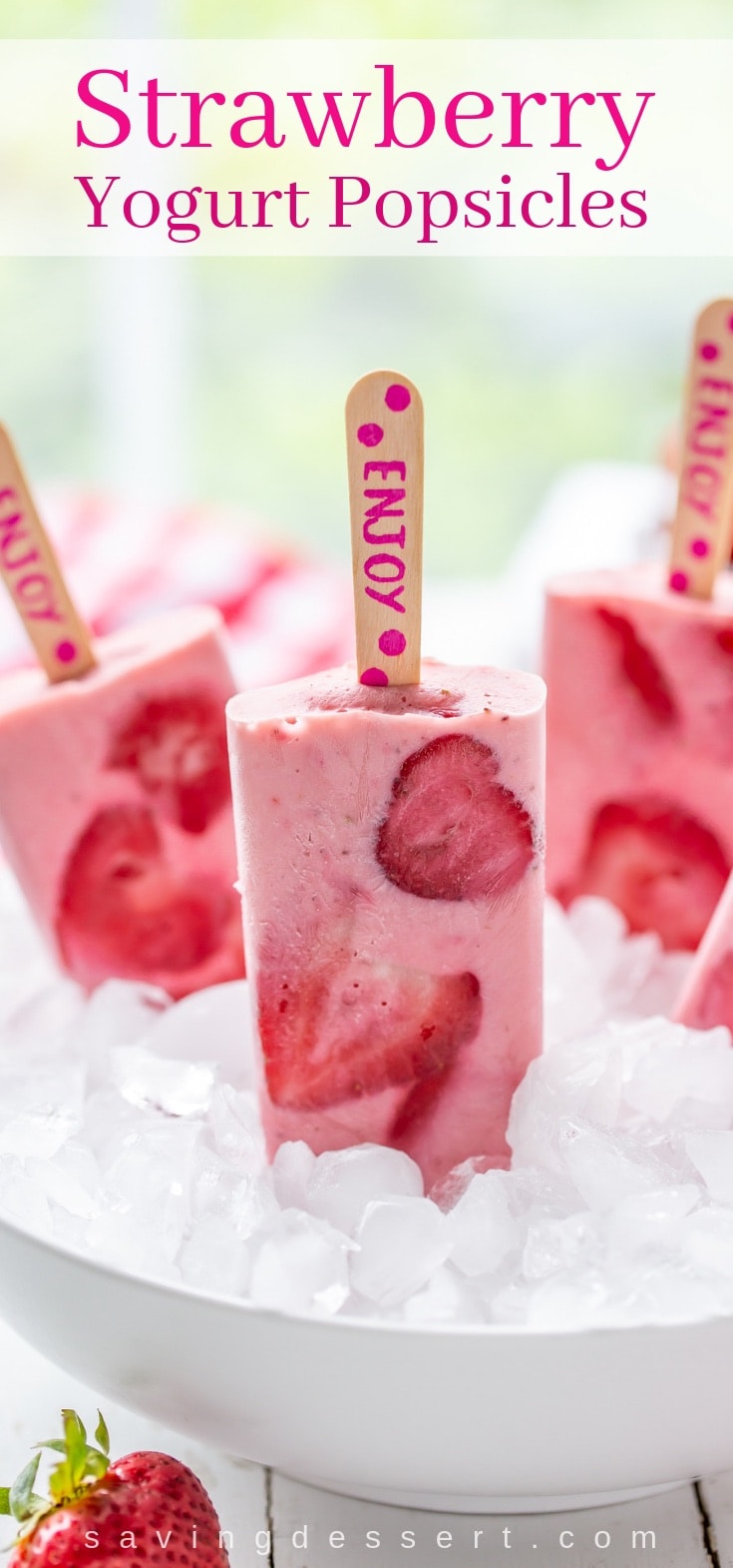 A closeup of strawberry yogurt popsicles