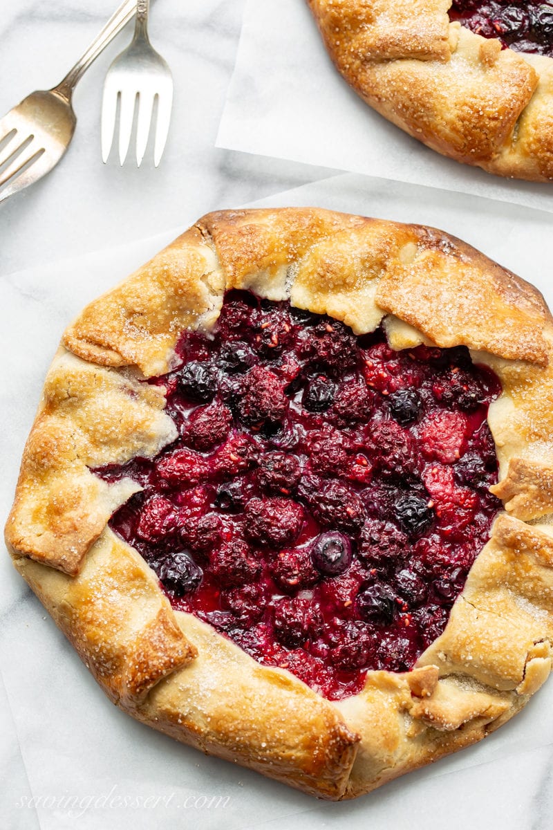 Mixed berry crostata with raspberries, blueberries and blackberries