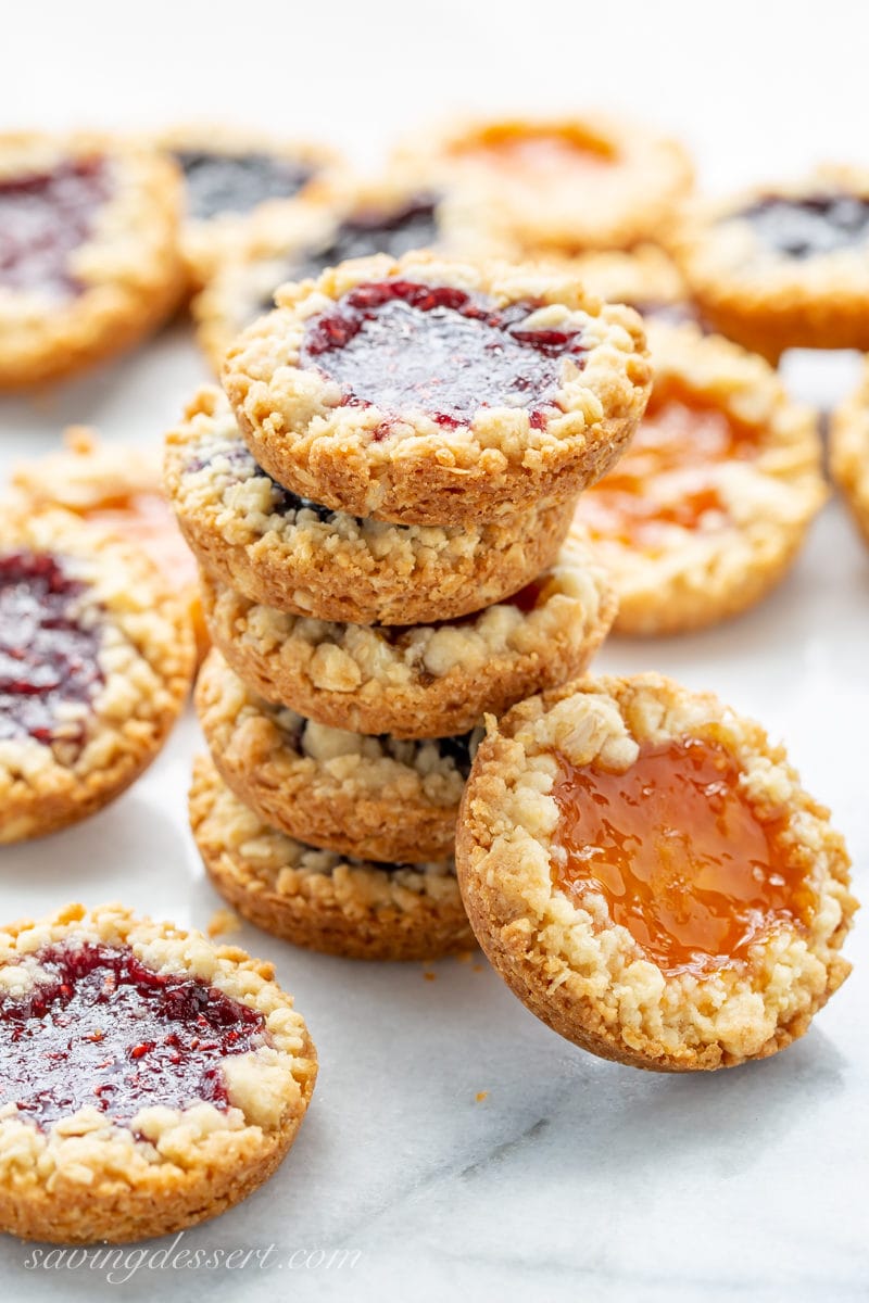 A stack of oatmeal jammy cookies