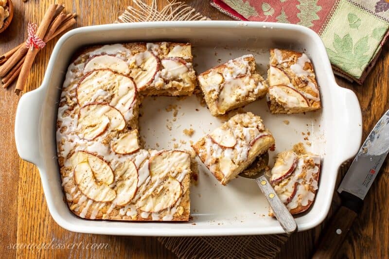 An Apple Sheet Cake sliced