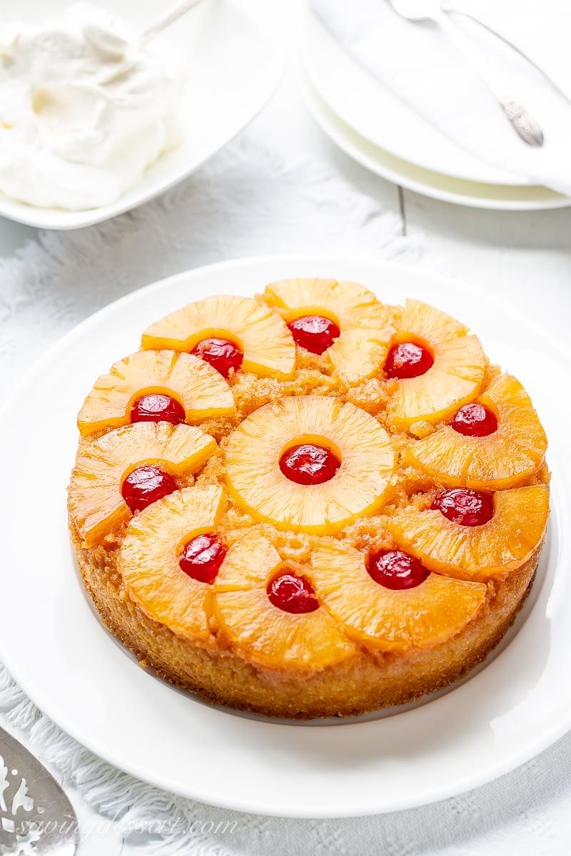 A classic Pineapple Upside-Down Cake with cherries on top