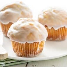 front view of doughnut muffins on a plate